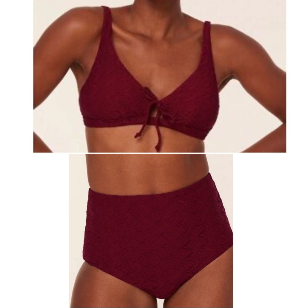 Andie Bikini Set Crete Top Super High Waisted Bottoms Syrah‎ Red Lace size Small
